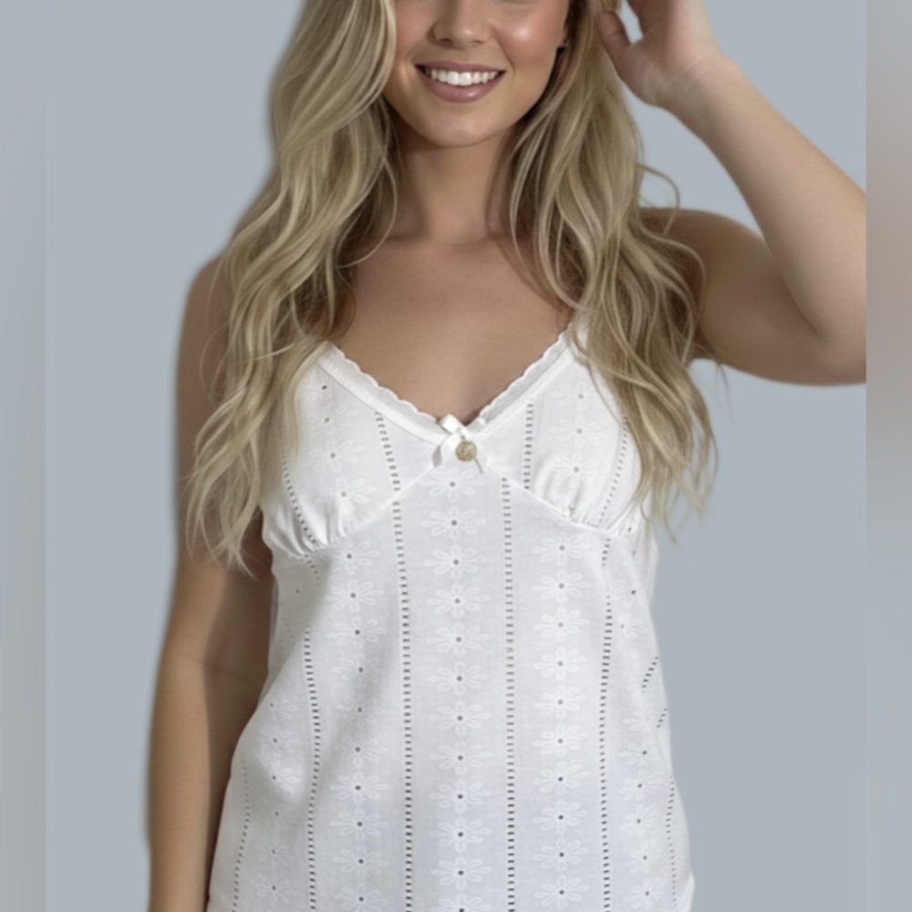 Y2K Vtg Coquette Eyelet Tank Top Junior XL/Adult S